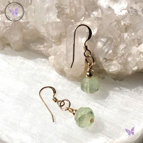 Gold Prehnite Facet Gemstone Earrings